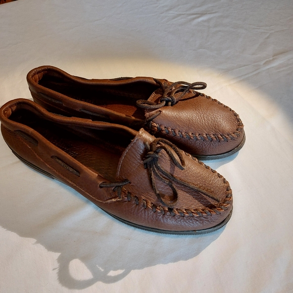 Minnetonka Moccasins Brown Leather Moosehide Driving Slippers Loafers 11 EUC - Picture 13 of 13